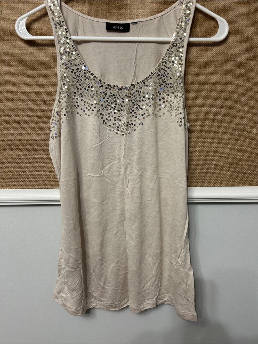 Apt. 9 Taupe Sleeveless Tank with Silver Sequin Accent